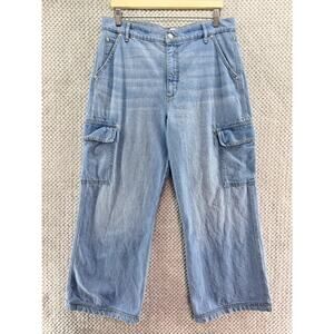 LOFT Ann Taylor Jeans Women 12/31 Blue Light Wash The Wide Leg Cargo High Rise